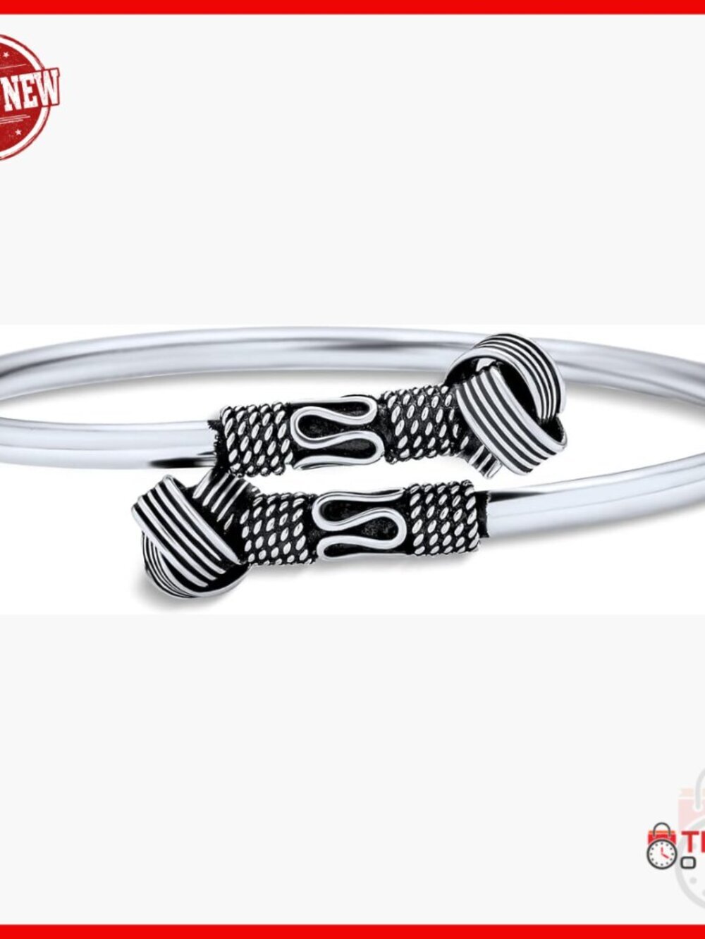 Sterling Silver Bypass Cuff Bracelet with Bali Knot Detail Adjustable